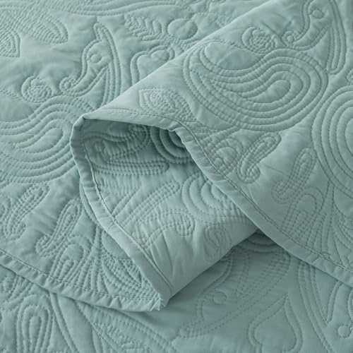 HoneiLife Quilt Set Queen Size - 3 Piece Queen Quilt Bedding Set Microfiber Quilt Sets Lightweight Bedspreads Reversible Coverlets Retro Bed Cover Floral Bedding Set All Season Quilts-Sage Green