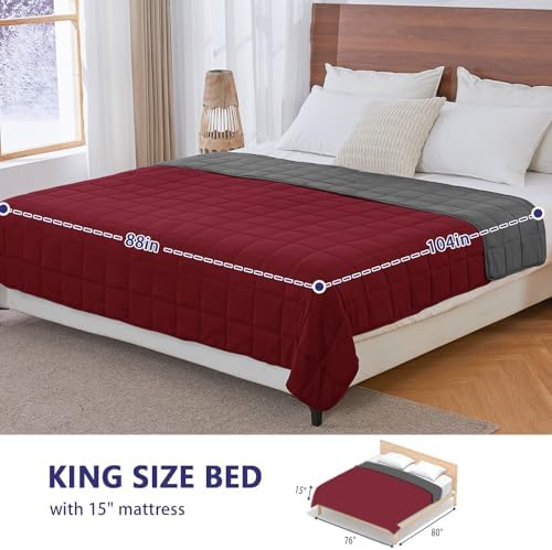 yescool King Size Weighted Blanket for Adults 30lbs, 88” x 104”, Red Grey