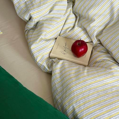 mixinni Vintage Geometric Striped Duvet Cover Set - 3 Piece 100% Washed Cotton Twin XL Size Bedding Set with Matching Pillowcases | Mid-Century Modern Design | Ultra Soft & Breathable-Twin XL Size