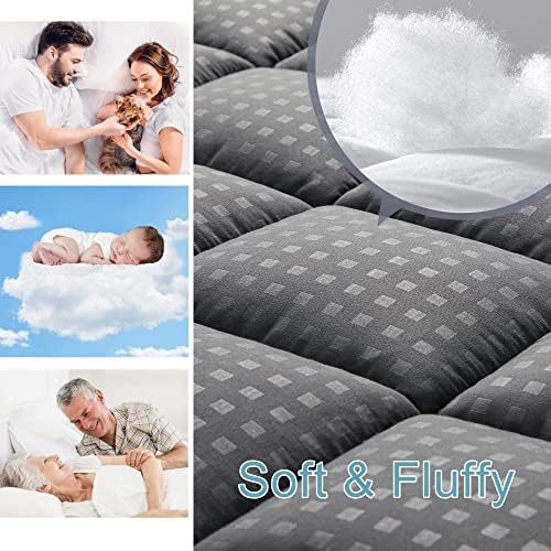 HYLEORY Queen Mattress Pad Quilted Fitted Mattress Protector Cooling Pillow Top Mattress Cover Breathable Fluffy Soft Mattress Topper with 8-21" Deep Pocket, Dark Grey