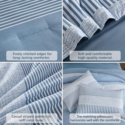 Twin XL/Full Size Comforter Blue Striped Comforters for Boys & Girls