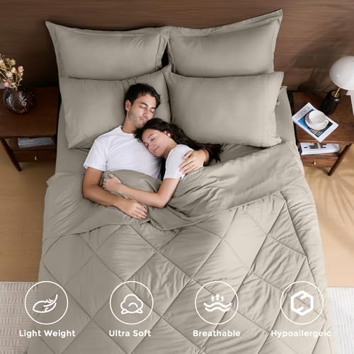 HEVUMYI 7-Piece Queen Comforter Set, Linen Bed in a Bag