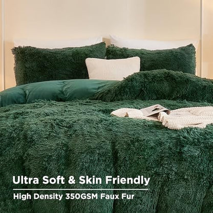 Andency Dark Emerald Green California King Comforter Set, Fluffy Bed Set