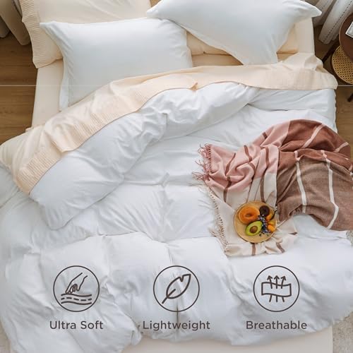 Bedsure Prewashed Duvet Cover King, Cotton-Like Soft Bedding Set, White