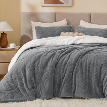 BEDELITE Fluffy Sherpa King Comforter Set,Grey