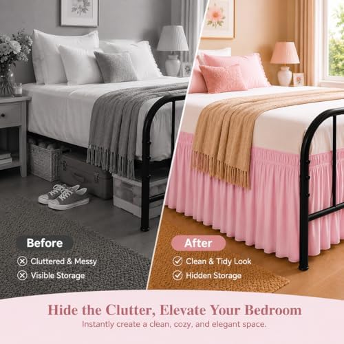 RIMELA Bed Skirt with Split Corners, Queen, 15 Inch Drop, Dusty Pink