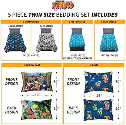 Naruto Anime Bedding Super Soft Comforter And Sheet Set With Sham, 5 Piece Twin Size, By Franco