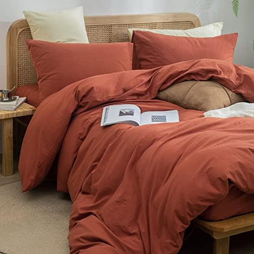 BESTOUCH Cotton Solid Duvet Cover Set Crimson Red California King