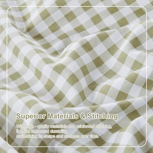 Gingham King Sheet Set, Lightweight Super Soft Brushed Microfiber Plaid Bed Sheets with 16" Deep Pocket, 4 Piece Ruffle Farmhouse Bedroom Decor, Sage Green