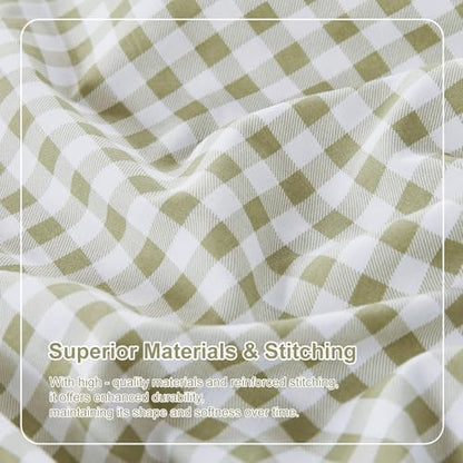 Gingham King Sheet Set, Lightweight Super Soft Brushed Microfiber Plaid Bed Sheets with 16" Deep Pocket, 4 Piece Ruffle Farmhouse Bedroom Decor, Sage Green