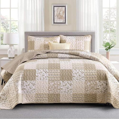 Mybedsoul Beige Boho Quilt Twin Size, Floral Bedspread Dorm Bedding