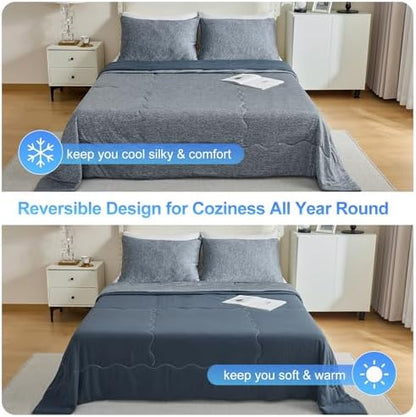 CHOSHOME Cooling Comforter Cooling Blanket, Q-Max 0.45 Cool Sleeping Summer Blanket for Hot Sleeper Night Sweats, King 90" x 108", Navy Blue