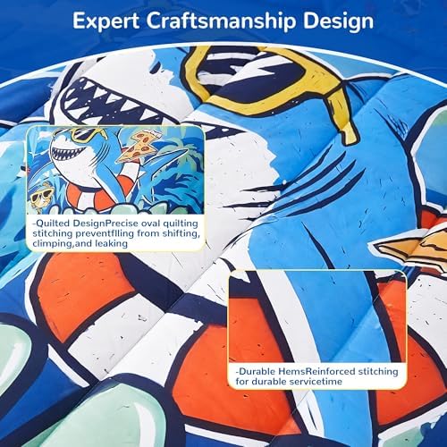 Viviland Twin Bedding Set for Boys 7 Piece Bed in a Bag with Comforter, Sheets, Pillowcases Soft Microfiber Kids Comforter Set, Oeko Certified, Machine Washable, Fun Sea Adventure Theme