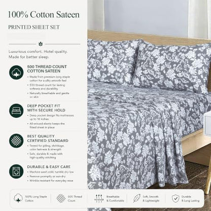 Feather & Stitch 100% Cotton Sateen 500 TC Full Size Bed Sheet Set