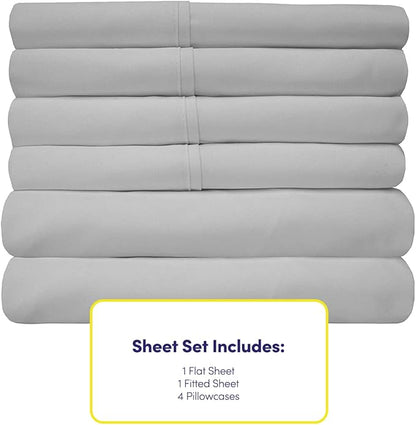 Queen Sheets Silver - 6 Piece 1500 Supreme Collection Fine Brushed Microfiber Deep Pocket Queen Sheet Set Bedding - 2 Extra Pillow Cases, Great Value, Queen, Silver