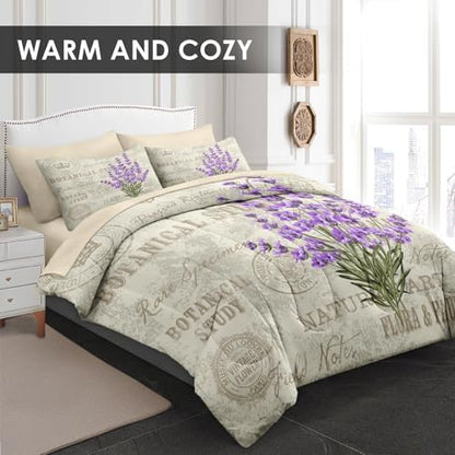 Pamnest Twin Comforter Set with Sheets, 5 Pieces Vintage Lavender Bedding