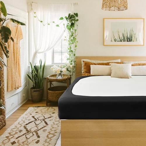 Box Spring Cover King Size-Black Stretch Wrap Around 4 Sided Bed Skirt