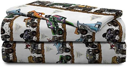 Jay franco Monster Jam Tracks 4 Piece Twin Bed Set - Includes Comforter & Sheet Set - Bedding Features Grave Digger & Megalodon - Super Soft Fade Resistant Microfiber (Official Monster Jam Product)
