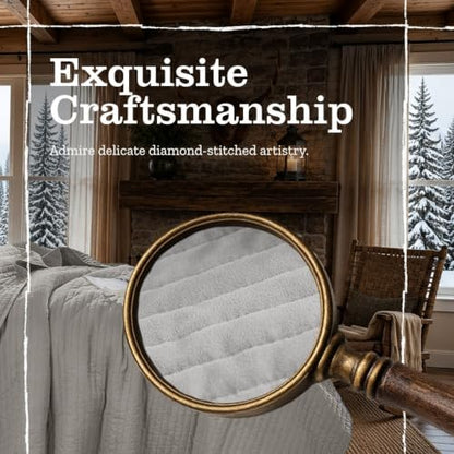 DOWN HOME King Quilt Bedding Set with Shams, Vintage Washed Soft Quilted Blanket Thin Comforter Lightweight Bedspread Coverlet Bed Cover, Brushed Microfiber Stripe Stitching, Light Gray, 104"x90"