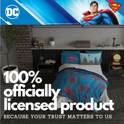 Superman DC Comics Kids Bedding Super Soft & Cozy Reverisble Microfiber Comforter and Sheet Set with Sham, 7 Piece Full Size, (Officially Licensed Product) By Franco