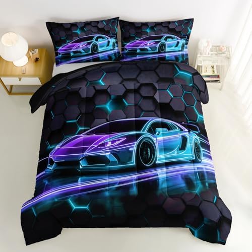 HOSIMA Race Car Bedding Sets Full Gaming Comforter with 2 Pillowcases.