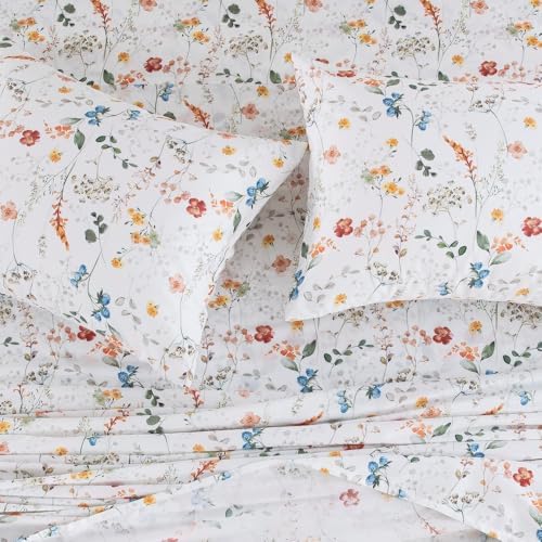 DAUAOTO Queen Size Printed Sheets Set, 100% Cotton Bedding Sets, Up to 14" Deep Mattress, Vintage Farmhouse Pattern Bedlinen Set, Botanical Garden