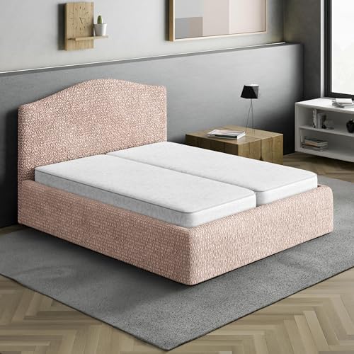 PAULATO BY GA.I.CO. Stretch Headboard and Frame Slipcover – Soft Bi-Elastic 1-Piece Bedframe Cover – Furniture Protector Machine Washable – Blush Taupe (Full/Queen 55"-71" Wide)