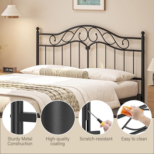 Weehom King Size Headboard Only, Vintage Metal Headboard for King Bed Black