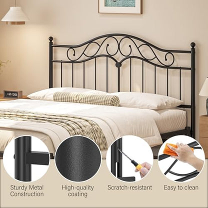 Weehom King Size Headboard Only, Vintage Metal Headboard for King Bed Black