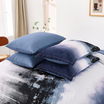 Dinjoy Ombre Blue Comforter Set Full Size Gradient Navy Blue Black Boho Bedding Set for Teen Men Women 7 Pieces Bed in A Bag Bohemian Bed Set with Comforter, Sheets, Pillowcases & Shams