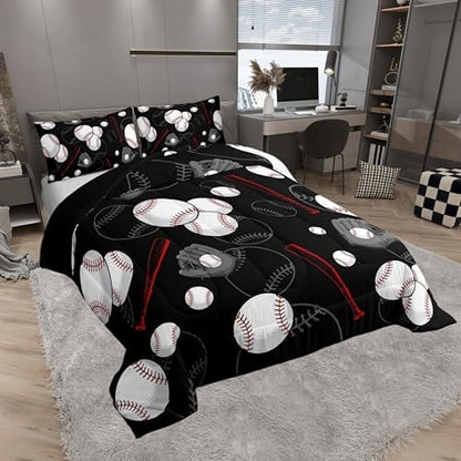 Castle Fairy White Baseball Comforter Set,Red Baseball Bat Bedding Set for Kids Girls Boys,Teens Adults Sports Baseball Comforter,Ball Games Quilted Duvet Set Bedroom Collection Twin Size 2Pcs