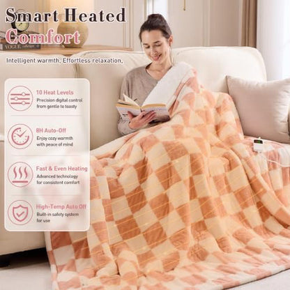 Pink Heated Blanket Electric Throw 50"X60", Heating Blanket Throw