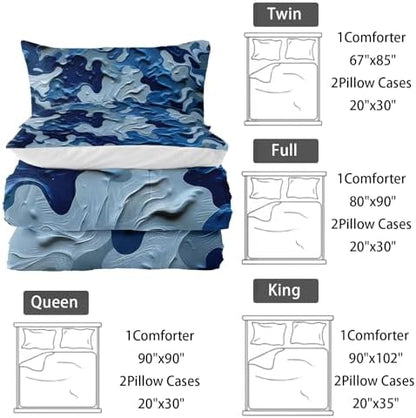 Nttopship Camouflage Bedding Set,Blue Camouflage Pattern Style Full Comforter Set for Adult Teens Camo Bed in A Bag 3 Pieces,Camo Pattern Room Decor with Comforter and 2 Pillow Case