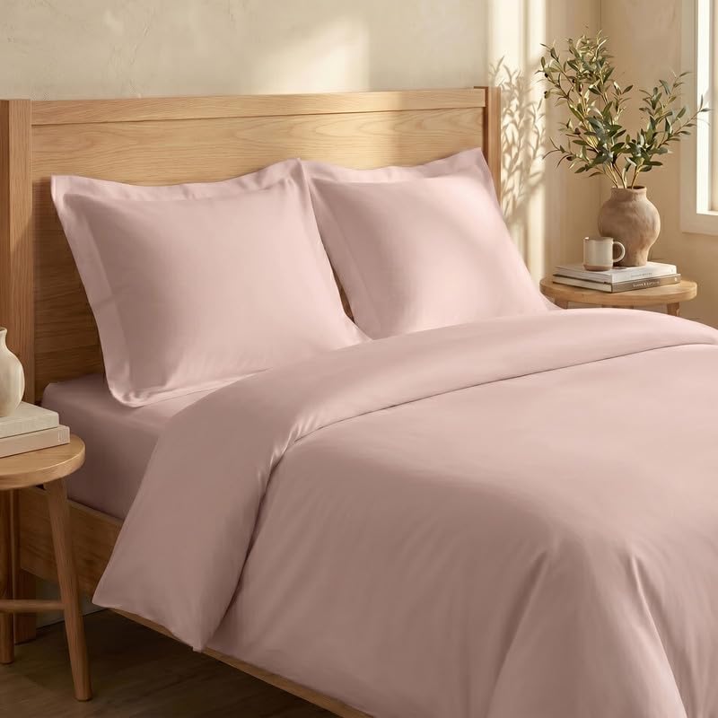 BIOWEAVES 100% Organic Cotton Twin/Twin XL Duvet Cover Set, 2-Piece, 300 Thread Count Sateen Weave GOTS Certified Comforter Cover with Buttoned Closure and 1 Pillow Sham – Dusty Rose, 66x90 inches