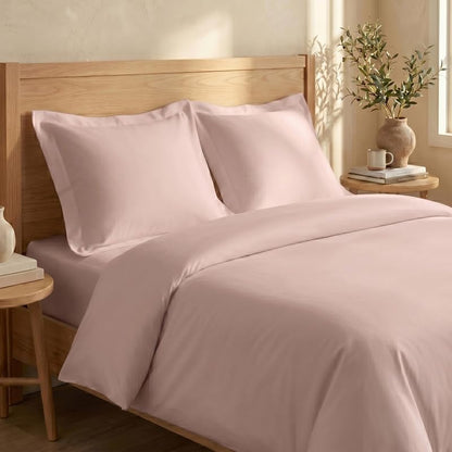 BIOWEAVES 100% Organic Cotton Twin/Twin XL Duvet Cover Set, 2-Piece, 300 Thread Count Sateen Weave GOTS Certified Comforter Cover with Buttoned Closure and 1 Pillow Sham – Dusty Rose, 66x90 inches