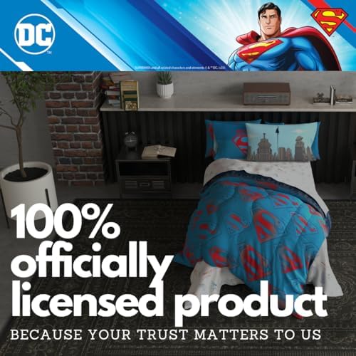 Superman DC Comics Kids Bedding Super Soft & Cozy Reverisble Microfiber Comforter and Sheet Set with Sham, 5 Piece Twin Size, (Officially Licensed Product) By Franco