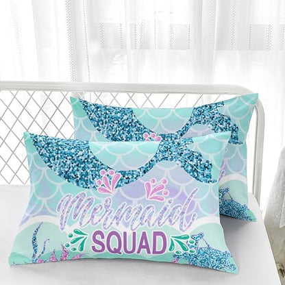 Nttopship Mermaid Tail Comforter Sets Queen Size，Bedding Sets for Kids,Mermaids Turtles Starfish Comforter Sets，Kids Room Decor with 1 Comforter with 2 Pillow Case
