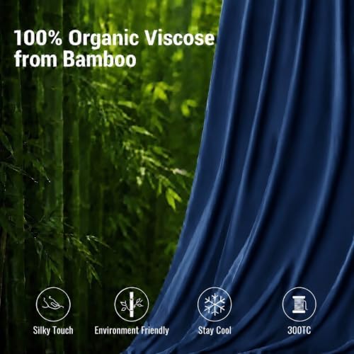 Queen Duvet Cover Set 3 Pieces, 100% Organic Viscose derived from Bamboo, Luxuriously Soft & Cooling, 1 Duvet Cover and 2 Pillowcases, 90" x 90"(Queen, Navy)