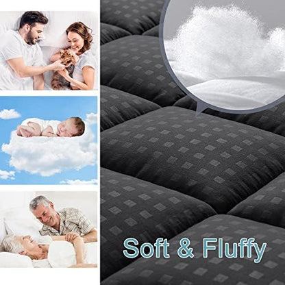 HYLEORY Full XL Mattress Pad Quilted Fitted Mattress Protector Cooling Pillow Top Mattress Cover Breathable Fluffy Soft Mattress Topper with 8-21" Deep Pocket, Black