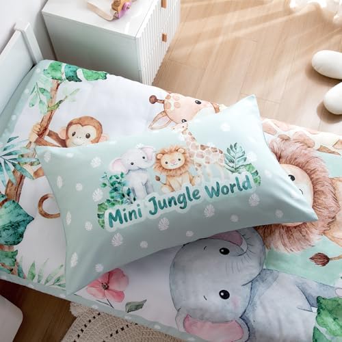 4-Piece Toddler Bedding Set for Boys - Soft & Skin Friendly Toddler Bed Set Includes Toddler Comforter, Flat Sheet, Fitted Sheet and Pillowcase (Sage Green)