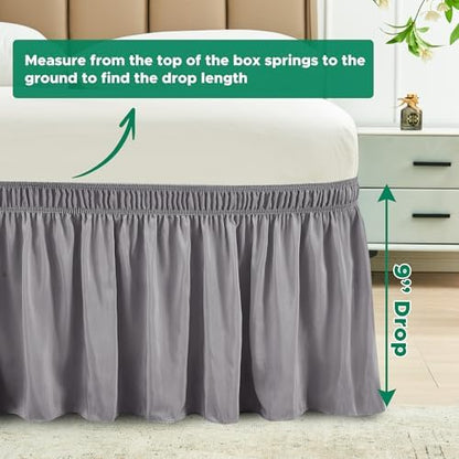 Wrap Around Bed Skirt Dorm Twin & Twin XL 9 Inch Drop-Elastic Dust Ruffle