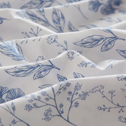 Blue Floral Comforter Set Full Size White Soft Microfiber Bedding Set Soft Fluffy Vintage Garden Style Botanical Comforter Set for Girls Women Cottagecore Flowers Boho Comforter with 2 Pillowcases
