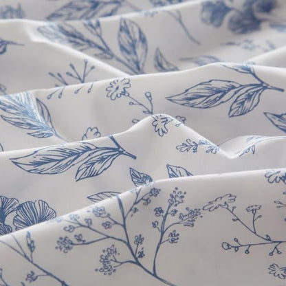 Blue Floral Comforter Set Full Size White Soft Microfiber Bedding Set Soft Fluffy Vintage Garden Style Botanical Comforter Set for Girls Women Cottagecore Flowers Boho Comforter with 2 Pillowcases