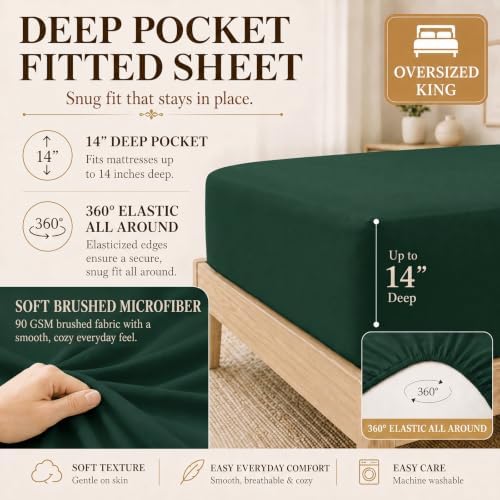CozyLux Oversized King Comforter Set Emerald Green- 7 Pieces Bed in a Bag