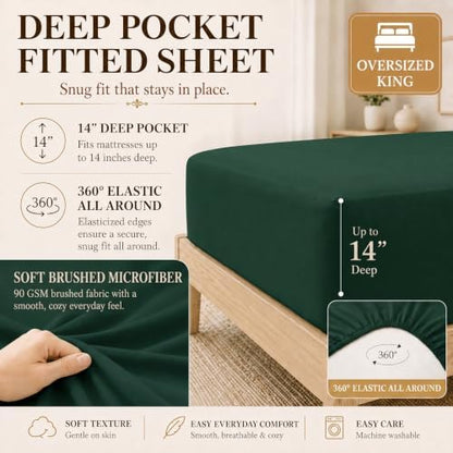 CozyLux Oversized King Comforter Set Emerald Green- 7 Pieces Bed in a Bag