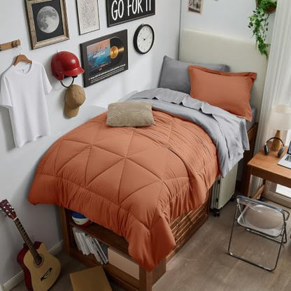BEDELITE Twin XL Comforter Set 5 Pieces, Burnt Orange Bed in A Bag