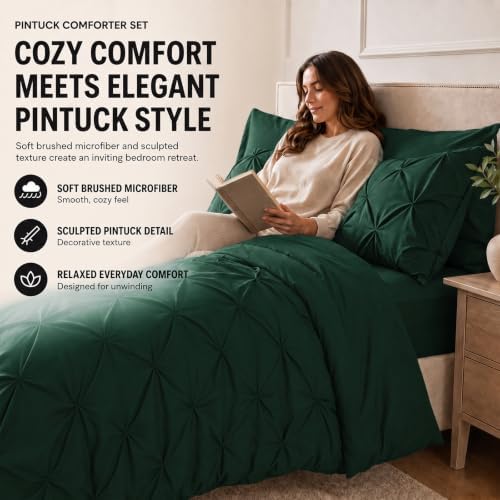HIMEET Full Size Comforter Set Emerald Green - 7 Pieces Bed in a Bag
