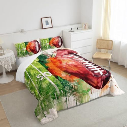 Castle Fairy Tie Dye Soccer Comforter Set Full Size,American Football Field Bedding Set for Kids Boys Teens Room Decor,Ball Sports Game Quilt Set Watercolor Graffiti Duvet Insert 3pcs,2 Pillowcases