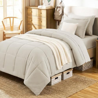 CozyLux Twin XL Comforter Set, 5-Piece Bed in a Bag, Beige