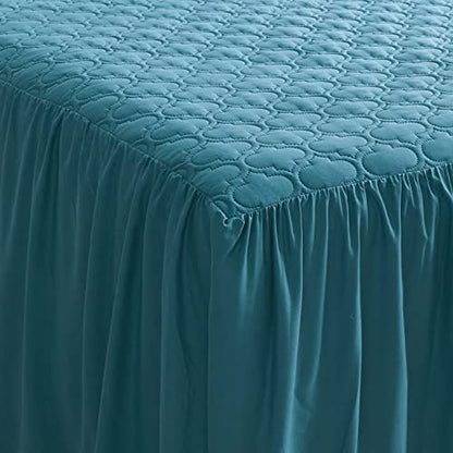CHIXIN Ruffle Skirt Bedspread - 30" Long Drop, Shabby Chic Style Bedding, Lightweight, 3 Piece Set, Full Size, Lagoon